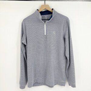 Rhoback Navy White Riva Heather Stripe Performance Q-Zip Jacket Size M *LOGO*